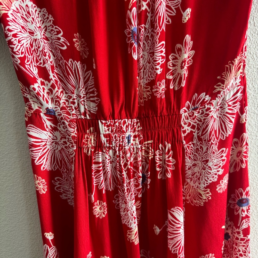 Free People Blue Hawaii Red Floral Print Short Sleeve Mini Dress A-Line Boho - Picture 9 of 14